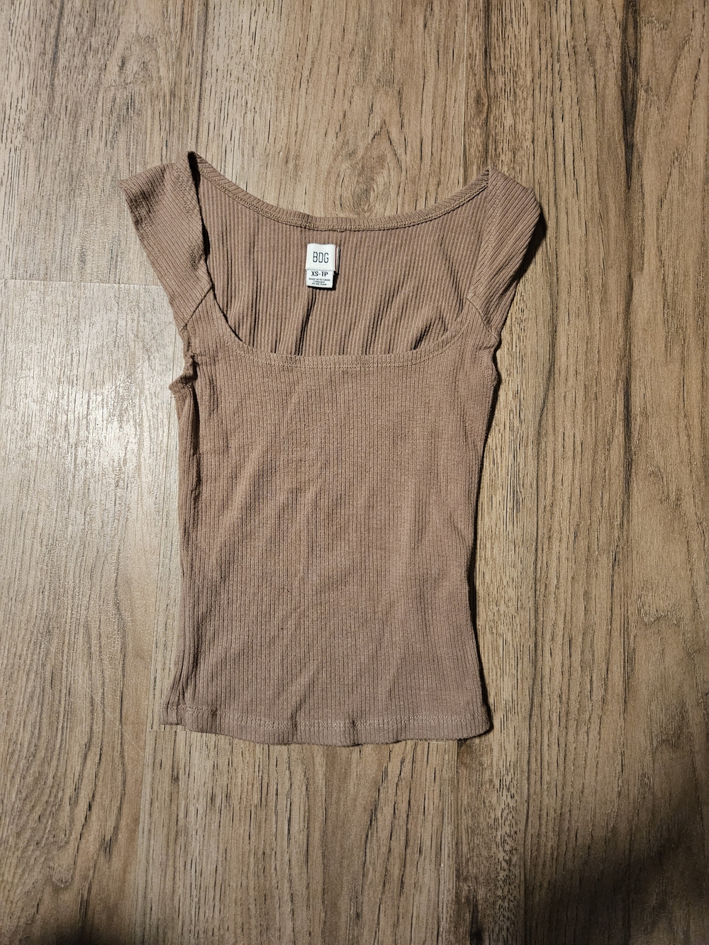 BDG Ribbed Square Neck Tank Top - Brown Taupe